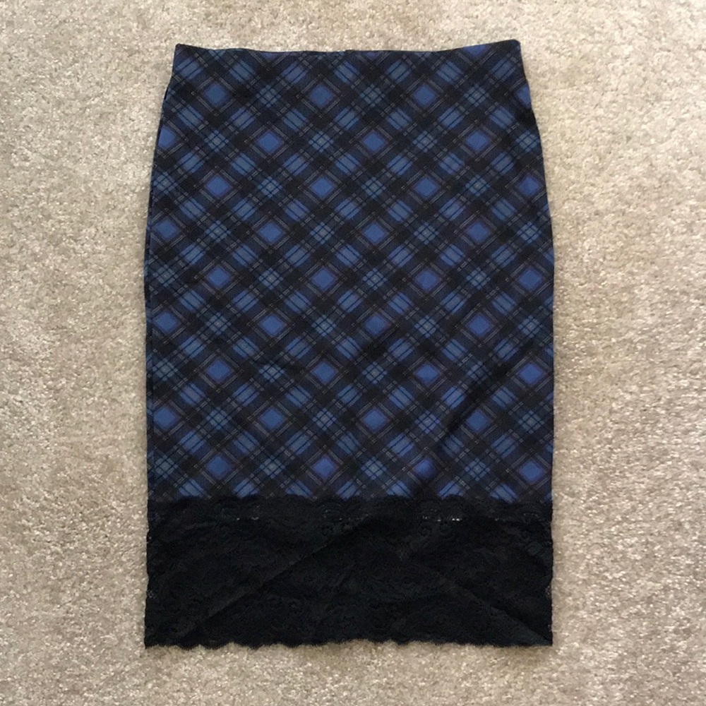 Forever 21 Plaid Pencil Skirt with Lace